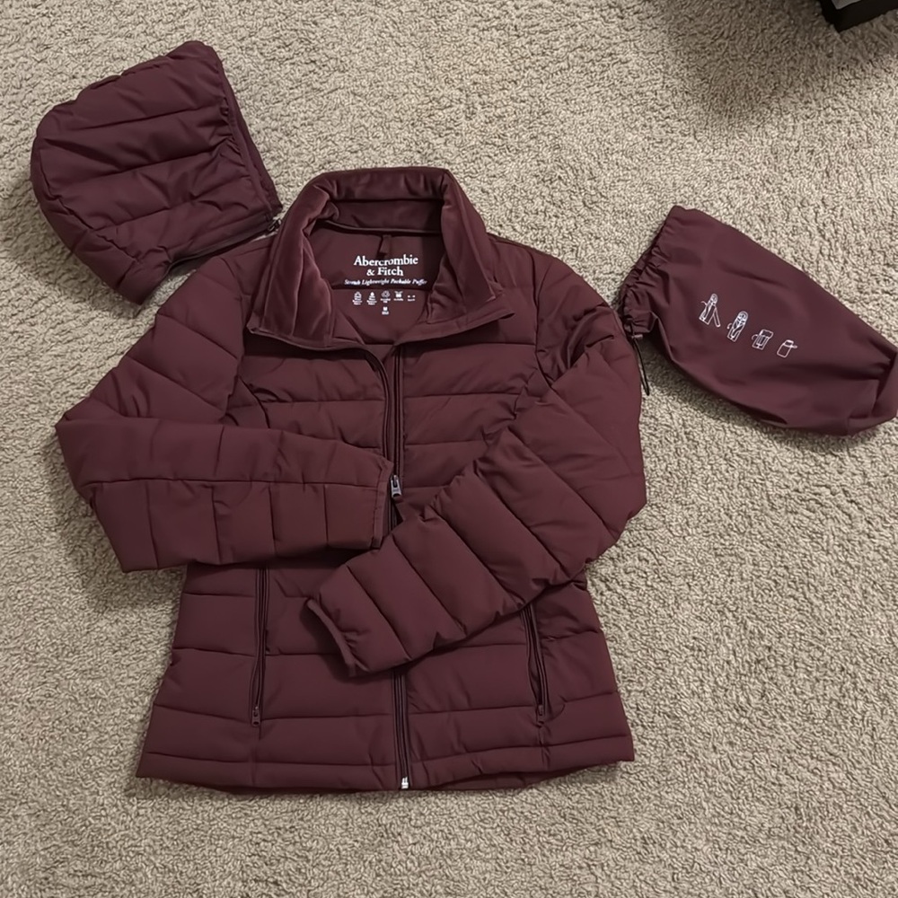 Abercrombie & Fitch Maroon Puffer Jacket